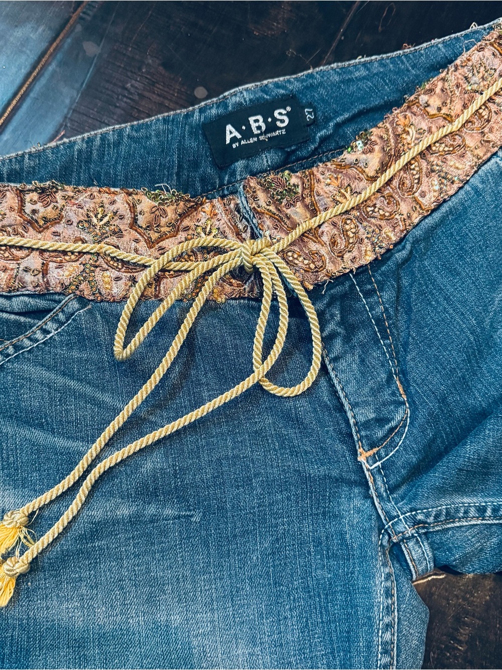 A•B•S by Allen Schwartz Blue Denim Jeans with Gold Embellishment